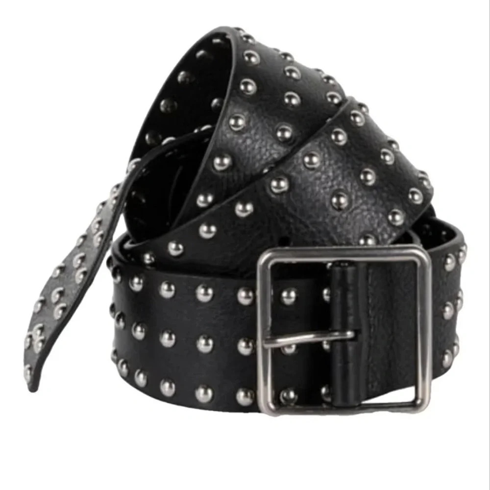 ALEXANDER McQUEEN Black Silver Studded Leather Belt Extra Long NEW RARE! 32 80 - Picture 2 of 6
